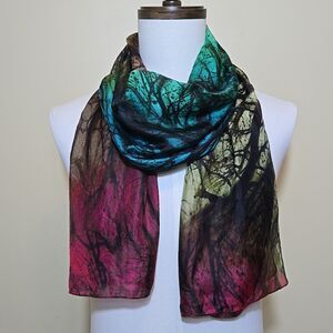 Asian Eye 100% Silk Scarf Artisan Wearable Art To Wear Tree Of Life Festival